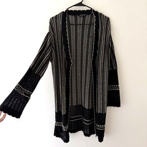 Vintage Y2K Black Open Knit Cardigan M Dark Boho Fairy Grunge Whimsigoth 90s